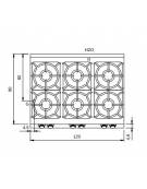 Cucina inox a gas da banco 6 fuochi professionale - bruciatori 4x5,5 kw + 2x7,5 kw - bacinelle smaltate - cm 120x90x28h