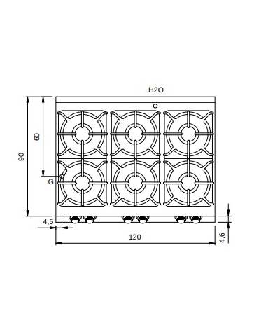 Cucina inox a gas da banco 6 fuochi professionale - bruciatori 4x5,5 kw + 2x7,5 kw - bacinelle smaltate - cm 120x90x28h