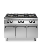 Cucina a gas 6 fuochi su armadio chiuso con 3 antine - bruciatori 4x5,5 kw + 2x7,5 kw - bacinelle smaltate - cm 120x90x87h