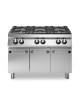 Cucina a gas 6 fuochi su armadio chiuso con 3 antine - bruciatori 4x5,5 kw + 2x7,5 kw - bacinelle smaltate - cm 120x90x87h