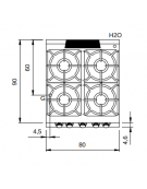 Cucina a gas 4 fuochi con forno a gas statico GN 2/1- Bacinelle smaltate - potenza totale 34 Kw - cm 80x90x87h