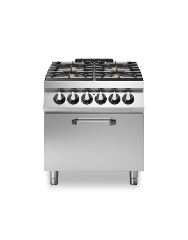 Cucina a gas 4 fuochi con forno elettrico a convezione - Bacinelle smaltate - potenza totale 26 Kw - cm 80x90x87h