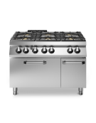 Cucina gas 6 fuochi con forno a gas GN 2/1 statico e armadio neutro - Bacinelle smaltate - potenza totale 45 Kw - cm 120x90x87h