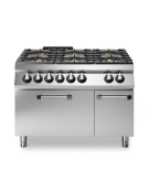 Cucina a gas 6 fuochi con forno elettrico a convezione GN 2/1 e armadio neutro - Bacinelle smaltate - cm 120x90x87h