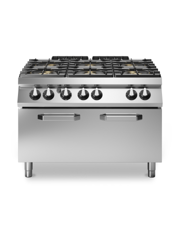 Cucina a gas 6 fuochi con maxi forno a gas MAXI statico - Bacinelle smaltate - potenza totale 49 Kw - cm 120x90x87h