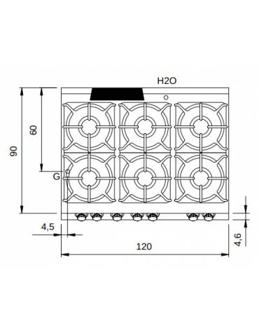 Cucina a gas 6 fuochi con maxi forno a gas MAXI statico - Bacinelle smaltate - potenza totale 49 Kw - cm 120x90x87h