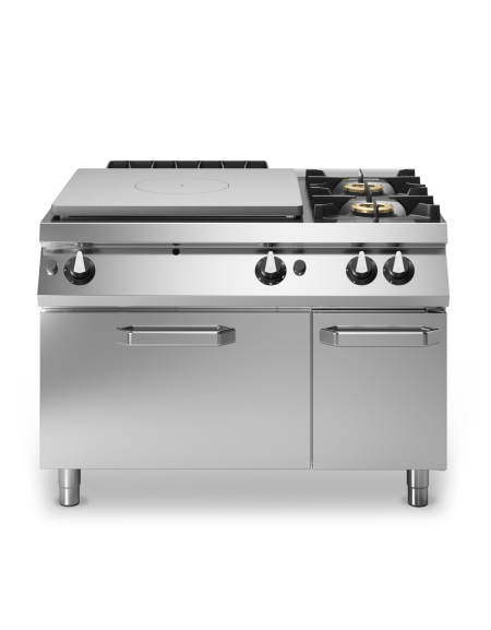 Cucina a gas 2 fuochi + tuttapiastra con forno a gas e porta neutra - piano stampato - cm 120x90x87h