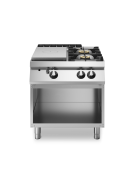 Cucina a gas 2 fuochi + tuttapiastra su vano aperto - piano stampato - potenza totale 23 Kw - cm 80x90x87h