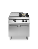 Cucina a gas 2 fuochi + tuttapiastra su vano con 2 porte - piano stampato - potenza totale 23 Kw - cm 80x90x87h