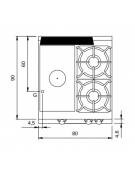 Cucina a gas 2 fuochi + tuttapiastra su vano con 2 porte - piano stampato - potenza totale 23 Kw - cm 80x90x87h