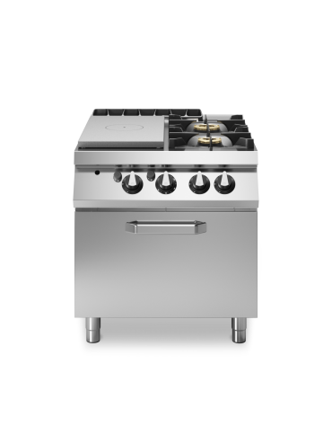 Cucina a gas 2 fuochi + tuttapiastra con forno a gas - piano stampato - potenza totale 31 Kw - cm 80x90x87h