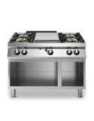 Cucina a gas 4 fuochi + tuttapiastra su vano aperto - piano stampato - potenza totale 43 Kw - cm 120x90x87h