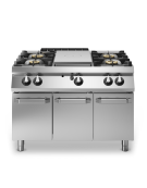 Cucina a gas 4 fuochi + tuttapiastra su vano con 3 porte - piano stampato - potenza totale 43 Kw - cm 120x90x87h