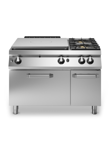 Cucina tuttapiastra a gas 2 fuochi con forno a gas e armadio neutro - bacinelle smaltate - cm 120x90x87h