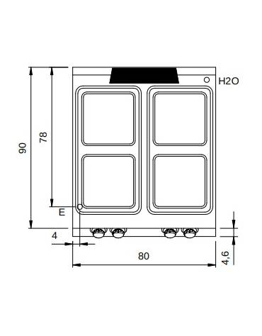 Cucina elettrica da banco con 4 piastre quadre - potenza 4 x 4 Kw - cm 80x90x28h