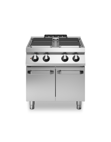 Cucina elettrica professionale 4 piastre quadre su armadio chiuso con antine - potenza 4 x 4 Kw - cm 80x90x87h