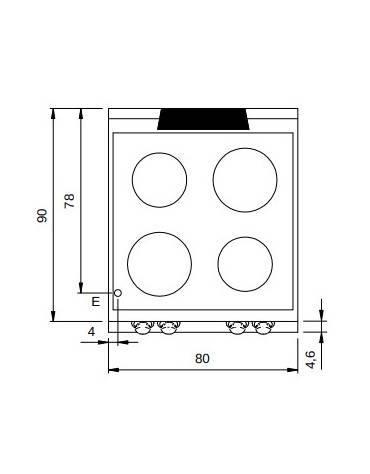 Cucina elettrica ad infrarossi su vano aperto - 4 zone cottura - potenza 4x3,4 kW - cm 80x90x87h