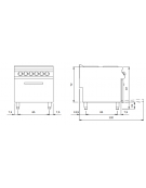 Cucina elettrica ad infrarossi con forno elettrico statico - 4 zone cottura - potenza totale 19,6 kW - cm 80x90x87h