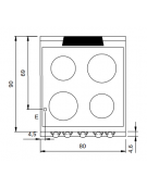 Cucina elettrica ad infrarossi con forno elettrico statico - 4 zone cottura - potenza totale 19,6 kW - cm 80x90x87h