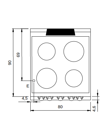 Cucina elettrica ad infrarossi con forno elettrico statico - 4 zone cottura - potenza totale 19,6 kW - cm 80x90x87h