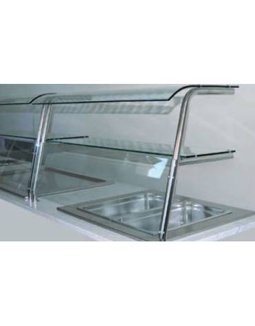 Mensole 2 livelli in cristallo con supporti tubo inox da cm.78