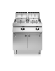 Friggitrice a gas su mobile con 2 vasche libere e bruciatori esterni - 2 Vasche da lt. 13+13 - potenza 12+12 Kw - cm 80x90x87h
