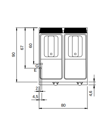 Friggitrice a gas su mobile con 2 vasche libere e bruciatori esterni - 2 Vasche da lt. 13+13 - potenza 12+12 Kw - cm 80x90x87h