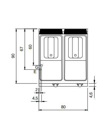 Friggitrice a gas su mobile con 2 vasche libere e bruciatori esterni - 2 Vasche da lt. 17+17 - potenza 16+16 Kw - cm 80x90x87h