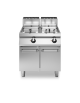 Friggitrice a gas su mobile con 2 vasche libere e bruciatori esterni - 2 Vasche da lt. 21+21 - potenza 19+19 Kw - cm 80x90x87h
