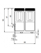 Friggitrice a gas su mobile con 2 vasche libere e bruciatori esterni - 2 Vasche da lt. 21+21 - potenza 19+19 Kw - cm 80x90x87h