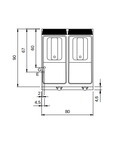 Friggitrice a gas su mobile con 2 vasche libere e bruciatori esterni - 2 Vasche da lt. 21+21 - potenza 19+19 Kw - cm 80x90x87h