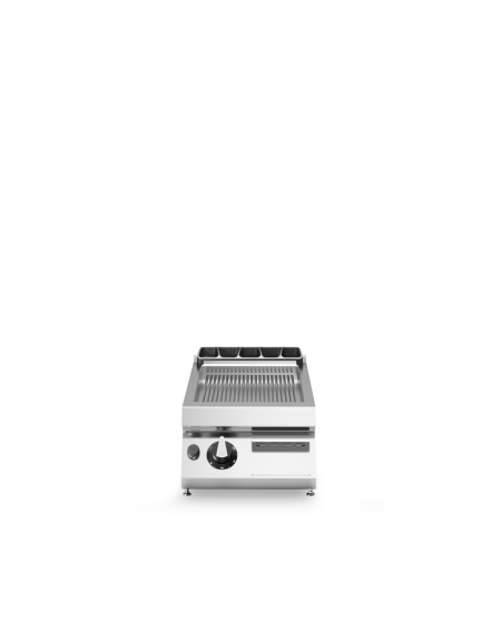 Fry Top a gas con piastra rigata cromata versione top da banco - potenza 10,5 Kw - cm 40x90x28h