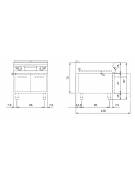 Fry top a gas piastra cromata 2/3 Liscia 1/3 rigata su armadio aperto - cm 80x90x87h