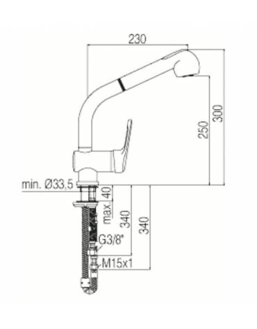 Miscelatore con doccia estraibile, canna alta e leva cm. 20