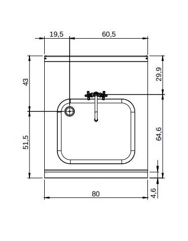 Elemento neutro con lavello, su vano aperto - cm 80x90x87h