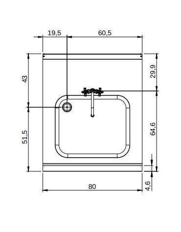 Elemento neutro con lavello, su vano con 2 porte - cm 80x90x87h