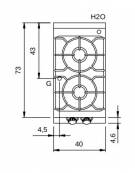 Cucina a gas 2 fuochi da banco con piano stampato - Potenza totale Kw 9,5 - cm 40x73x28h