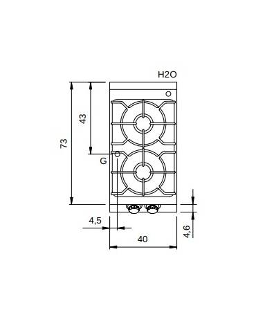 Cucina a gas 2 fuochi da banco con piano stampato - Potenza totale Kw 9,5 - cm 40x73x28h