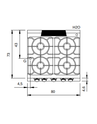 Cucina a gas 4 fuochi con piano stampato e forno a gas - potenza totale 29,5 Kw - cm 80x73x87h