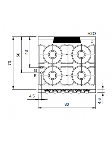 Cucina a gas 4 fuochi con piano stampato e forno elettrico statico - potenza totale 21,5 Kw - cm 80x73x87h