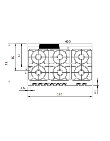 Cucina a gas 6 fuochi con piano stampato, forno elettrico statico e vano neutro con porta - cm 120x73x87h