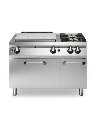 Cucina a gas 2 fuochi + tuttapiastra con forno a gas e porta neutra - piano stampato - cm 120x73x87h