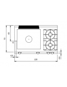 Cucina a gas 2 fuochi + tuttapiastra con forno a gas e porta neutra - piano stampato - cm 120x73x87h