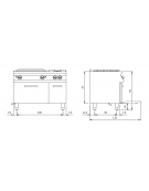 Cucina a gas 2 fuochi + tuttapiastra con forno a gas e porta neutra - piano stampato - cm 120x73x87h