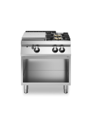 Cucina a gas 2 fuochi + tuttapiastra su vano aperto - piano stampato - potenza totale 18 Kw - cm 80x73x87h