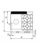 Cucina a gas 2 fuochi + tuttapiastra su vano aperto - piano stampato - potenza totale 18 Kw - cm 80x73x87h