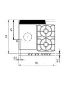 Cucina a gas 2 fuochi + tuttapiastra con forno a gas e piano stampato - potenza totale 26 Kw - cm 80x73x87h