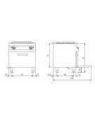 Cucina a gas 2 fuochi + tuttapiastra con forno a gas e piano stampato - potenza totale 26 Kw - cm 80x73x87h