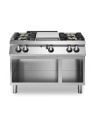 Cucina a gas 4 fuochi + tuttapiastra su vano aperto - piano stampato - potenza totale 27,5 Kw - cm 120x73x87h