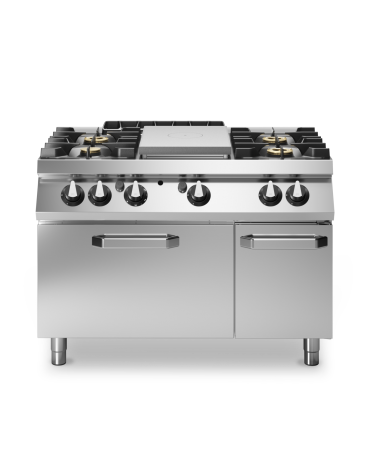 Cucina a gas 4 fuochi + tuttapiastra con forno a gas e porta neutra - piano stampato - cm 120x73x87h